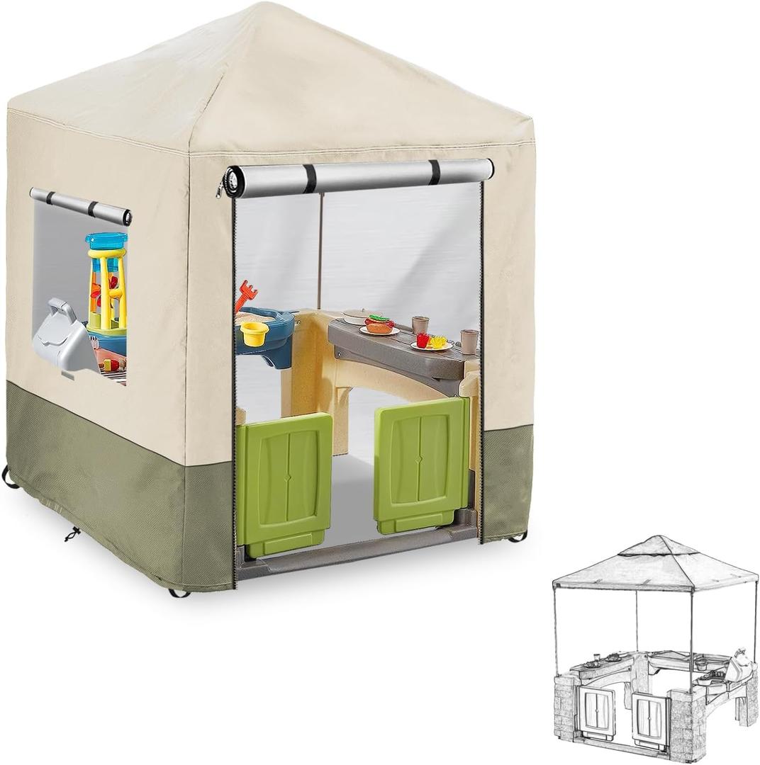 Outdoor Kids Playhouse Cover,600D Heavy Duty Waterproof Play House Covers,56" W x 56" D x 60" H,Suitable for All Around Playtime Patio with Canopy Playset -Beige