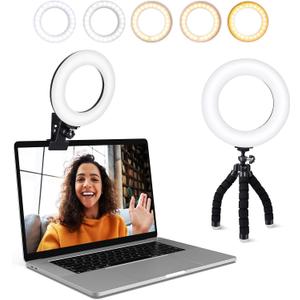 Video Conference Lighting Kit, Ring Light Clip on Laptop Monitor with 5 Dimmable Color & 5 Brightness Level for Webcam Lighting/Zoom Lighting/Remote Working/Self Broadcasting and Live Streaming, Etc.