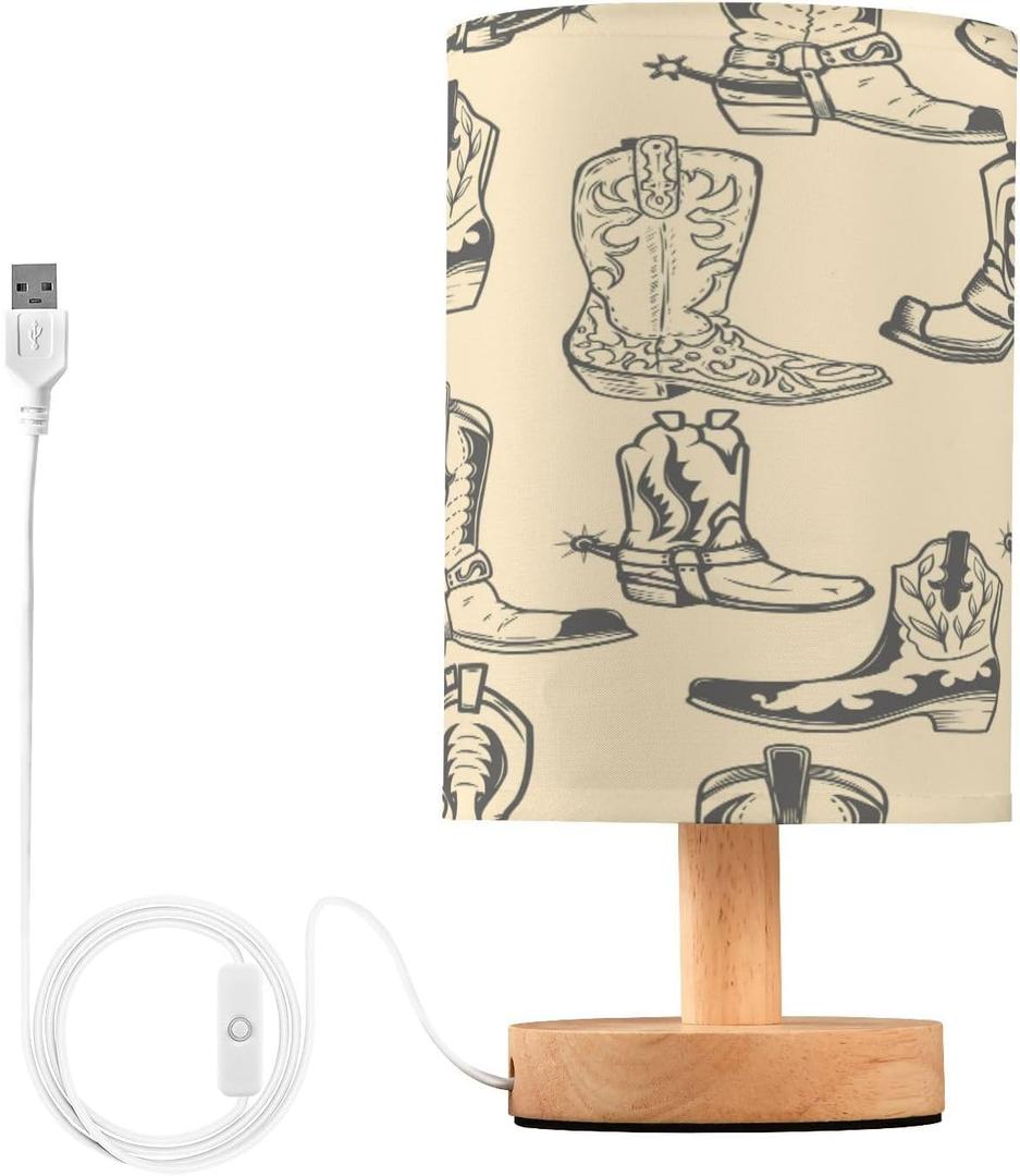 VIGTRO Table Lamp with USB Cowboy Boots Bedroom Nightstand Lamps, Western Wood Base LED Desk Light for Living Room, Office (Color 03)