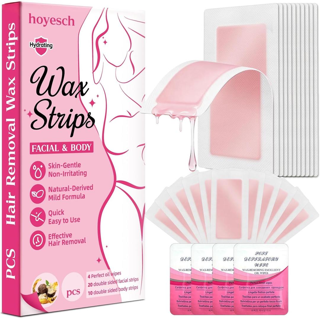 60 PCS Wax Strips - 40 Facial & 20 Body Waxing Kit for Women s Hair Removal,Wax Strips for Face