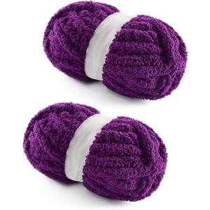 2 Pack Chunky Yarn for Hand Knitting - Chunky Chenille Blanket Yarn for Crocheting and Crochet with Jumbo Fluffy Super Bulky 25 yds 7.7 oz Each Skein (Violet)