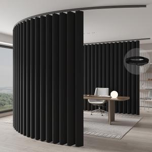 JILRON Room Divider Curtain Ceiling Curtain Track Set for Blackout and Privacy (Black Curtain + Black Track) 106" W x 84" L -1 Piece