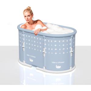 37.4" Extra Large Foldable Bathtub, Portable tub for Adult,Families Soaking Bathtub, Non-Inflatable,Lightweight,One second collapsible Ice Bath Tub(Ovel, Blue & White Flowers)