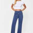 GRAPENT Wide Leg Jeans for Women High Waisted Flare Trendy Stretchy Denim Pants Duo Pockets Trouser Jeans (Blue, L)