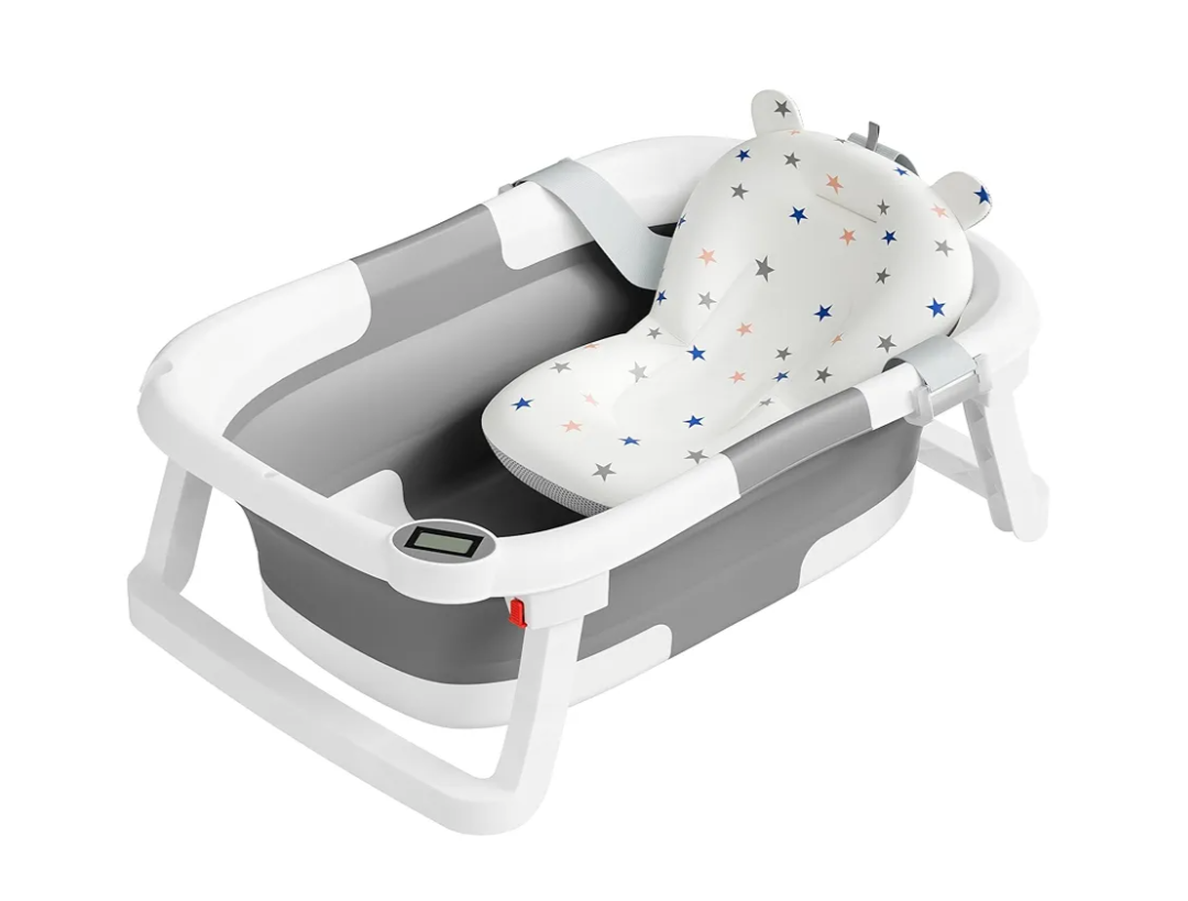 Collapsible Baby Bathtub,Baby Bath Tub with Soft Cushion & Thermometer,Baby Bathtub Newborn to Toddler 0-36 Months,Portable Travel Baby Tub