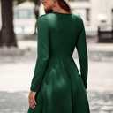 ULTRANICE Women's Fall Casual Long Sleeve Dresses V Neck Swing Midi Dress with Pockets (Green, XXL)