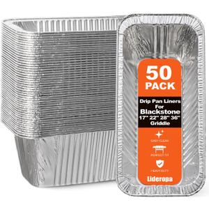 50-Pack Grease Cup Liners for Blackstone - Heavy-Duty Aluminum Foil Drip Pan for Blackstone 17 22 28 36 Inch Griddles Accessories, Disposable 5017 Grease Catcher - Save Time & No Grease Mess