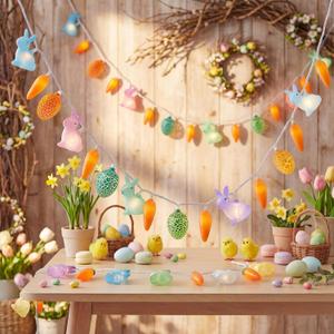 Easter Rabbit Carrot Egg String Lights, 12Ft 20 LED Multicolored Bunny Carrot Easter Egg Fairy Lights, Plug in Spring Decor for Indoor Outdoor Home Bedroom Garden Party Decorations