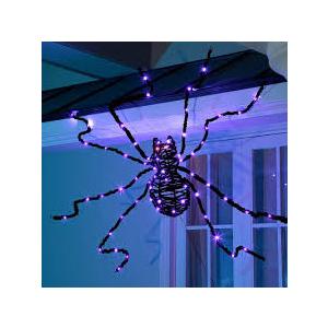 EAMBRITE Halloween Decorations Outdoor 5FT Bendable Scary Giant Spider with 83LT Purple Lights Black Fake Spider for Halloween Indoor Outdoor Yard Home Parties Creepy Decor