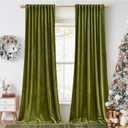 StangH 102 inches Back Tab Velvet Curtains Luxury Olive Green Room Darkening Window Drapes Heavy Thermal Insulated Panels for Sliding Door Bedroom, W52 x L102, 2 Panels