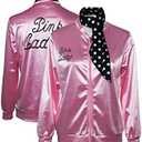 Lixinya Women's 50s Ladys Pink Satin Jacket Jacket with Neck Scarfs Halloween Cosplay Costume 2XL
