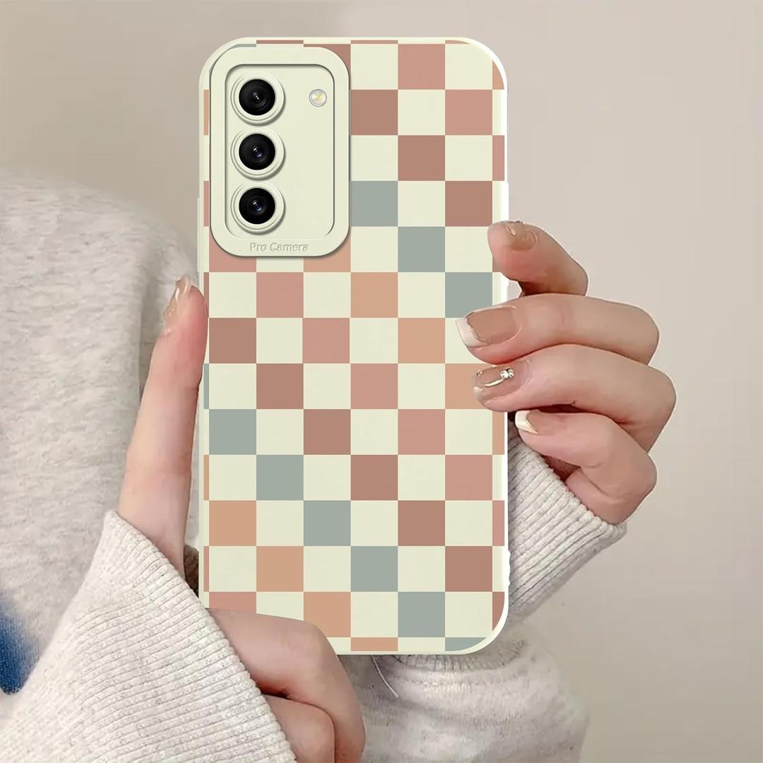 Aesthetics Color Checkered Phone Case for Samsung Galaxy S21 FE 5G Case Checkered Pattern Shockproof Soft Protective for Women Men Phone Cover Funda for Samsung S21 FE 6.4 Inch Multicolor