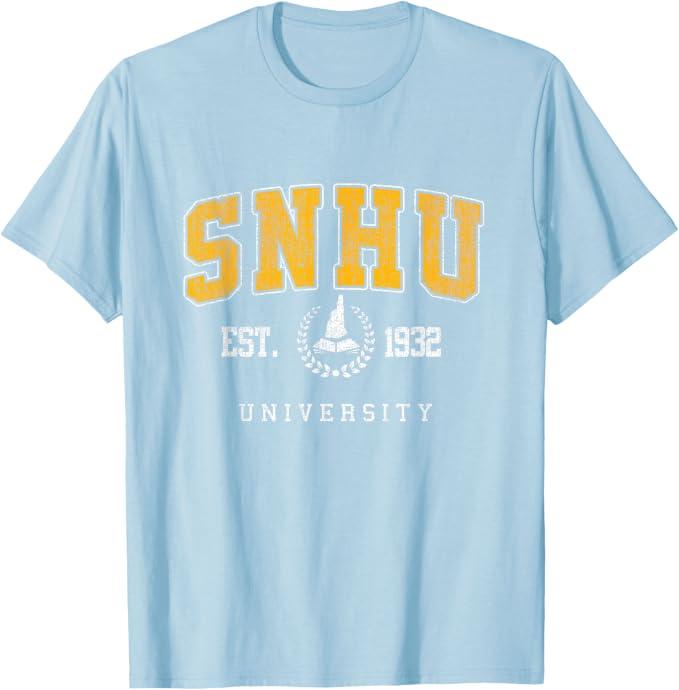 SNHU Tech Retro University Arch Tee for Men & Women T-Shirt (Blue), Smal