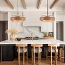 24" Farmhouse Rattan Chandelier 4-Light Boho Wood Texture Chandelier