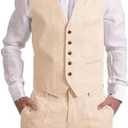 Mens Linen Suit 2 Piece Short Suits for Men Casual Summer Beach Wedding Suit Linen Vest Shorts Set (X-Large, Champagne)