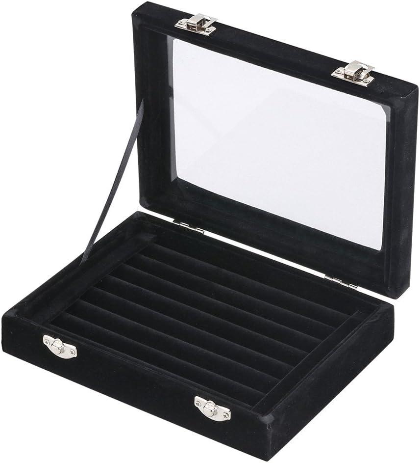 7 Slot Velvet Jewelry Rings Display Tray Earring Storage Case Jewelry Storage Box (Black)
