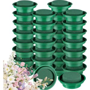 Hahood 32 Packs Floral Foam Rounds in Bowls DIY Flower Arrangement Kit Green Round Wet Flower Foam Blocks for Fresh and Artificial Flowers Arrangements, Birthday Wedding Party Decors