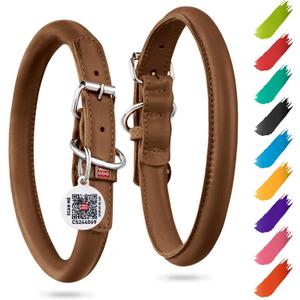 WAUDOG Ultra Soft Rolled Leather Dog Collar - Soft Padded for Small and Medium Breeds - Puppy Collar for Male and Female Dogs (13" - 15.5" Neck, Brown)