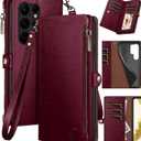 XcaseBar for Samsung Galaxy S23 Ultra Wallet case with Zipper【RFID Blocking】 Credit Card Holder, Flip Folio Book PU Leather Phone case Shockproof Cover Women Men for Samsung S23Ultra case Wine Red