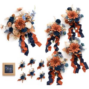 Ling's moment Wedding Artificial Flowers Package, Burnt Orange Navy Blue
