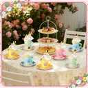 125 Pcs Tea Party Favors Set Floral Paper Teacups with Saucers, Vintage Style Tea Spoons, Disposable Spring Party Supplies for Hot or Cold Drinks, Ideal for Birthday Baby Shower Bridal