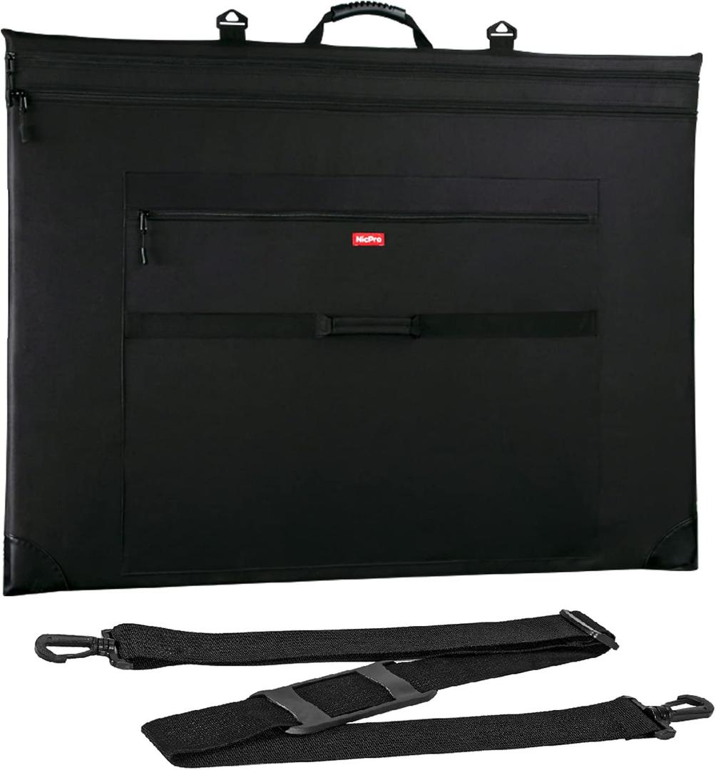 Nicpro Light Weight Art Portfolio Bag, 32 x 42 Extra Large Art Portfolio Case with Detachable Shoulder Strap, Leather Corners, Carrying Storage Case for Artwork, Canvas, Poster, Sketching, and Drawing