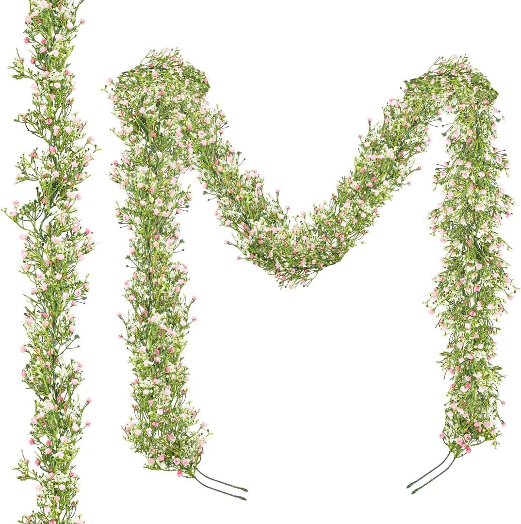 Baby's Breath Garland 6FT, Artificial Gypsophila Flowers for Wedding Decor, Centerpieces, Aisle Decorations (Pink, Pack of 2)