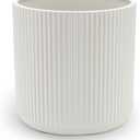 Amazon Basics Fluted Ceramic Round Planter with Drainage Hole, Indoor Outdoor Flower Pot, 10-inch, White