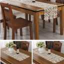Lace Floral Embroidery Table Runner, Polyester Rectangle Transparent Dresser Scarf for Home Dining Room Tabletop Decoration, 16 x 78 Inches, Beige