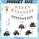 Monster Truck Party Supplies Set, Decorations with Banner, Hanging Swirls, Backdrop, Table Cloth, Balloons, Cake Toppers