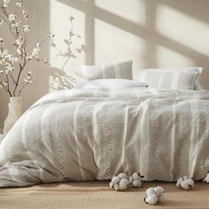 Bedsure Waffle King Size Comforter Set - Linen Soft Cotton Bedding Set for All Seasons, Stripe Fluffy Bed Set 3 Pieces with 1 Waffle Weave Comforter King Size and 2 Pillow Shams (03 - Linen)