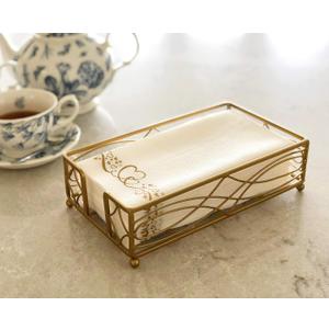 Antique Gold Elegant Sturdy Guest Napkin Holder | Premium Disposable Paper Hand Towel Storage Tray Caddy | Classic Brass Vintage Bronze | Bathroom Kitchen Dining Table Wedding Party Dcor  Gold Wave (Antique Brass)