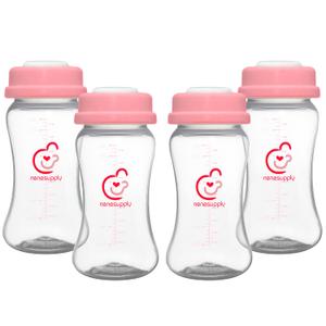 NENESUPPLY Breastmilk Storage Bottles Collection for Spectra S1 S2 Motif Luna Breast Pumps 4 pc 9oz 280ml with Collar and Sealing Disc. Replace Spectra Bottles for Pumping Wide-Mouth (Pink1)