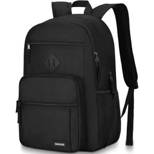 BIKROD Black Backpack for Men and Women, Backpack for School Teens Boys and Girls, Lightweight Casual High School Bookbag, Daily-use Travel Laptop Backpack Fits 15.6 Inch Notebook
