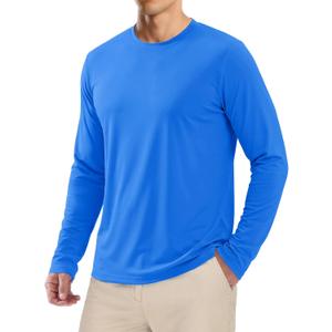 MAGCOMSEN Men's UPF 50+ Shirts Long Sleeve UV Protection Quick Dry T-Shirt Rash Guard for Fishing Running Beach (Medium, Azure)