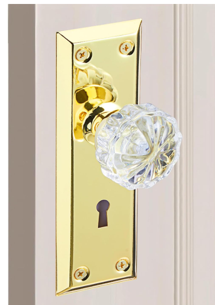 Door Knob Interior, Antique Door Knob, VAntique Bifold Door Knobs Replacement, Fits 1-3/8"- 1-3/4" Interior Doors, Gold/Polished Brass Glass Ball Handle(Without Keys and Locks)