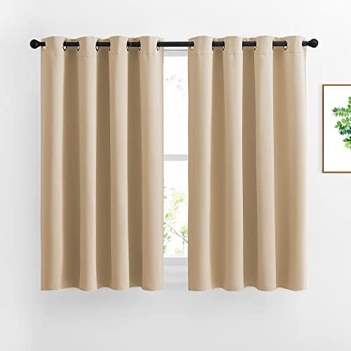 NICETOWN Bedroom Blackout Curtains and Drapes - Window Treatment Thermal Insulated Solid Grommet Blackout Draperies for Bedroom (Set of 2 Panels, 52 by 54 Inch, Biscotti Beige)