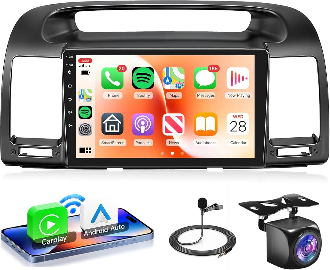 4Core 2G+64G Android Car Stereo Carplay for Toyota Camry 2000 2001 2002 2003 2004 2005 2006, Rimoody 9 Inch Touch Screen Car Radio with GPS WiFi Bluetooth FM Mirror Link Android Auto Backup Camera