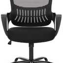 Ergonomic Computer Mesh Swivel Task Chair with Wheels and Comfortable Lumbar Support for Home Office, Study, Bedroom, Adults, Students, Fixed Handrail, Black