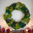 Multi-Textured Moss Art 16-inch Wreath | Layered Green Textures with Winter Accents & Rope Decoration | No-Maintenance (Multi-Textured Moss Blend)