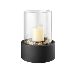 Danya B. Tabletop Pillar Hurricane Glass and Metal Candleholder with Decorative Pebble Base - Small or Large (Small)