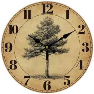 CHGCRAFT Realistic Tree Wall Clock Non-Ticking Clock 12 Inch Round Decorative Clocks Printed Wall Clock for Home Office Decoration