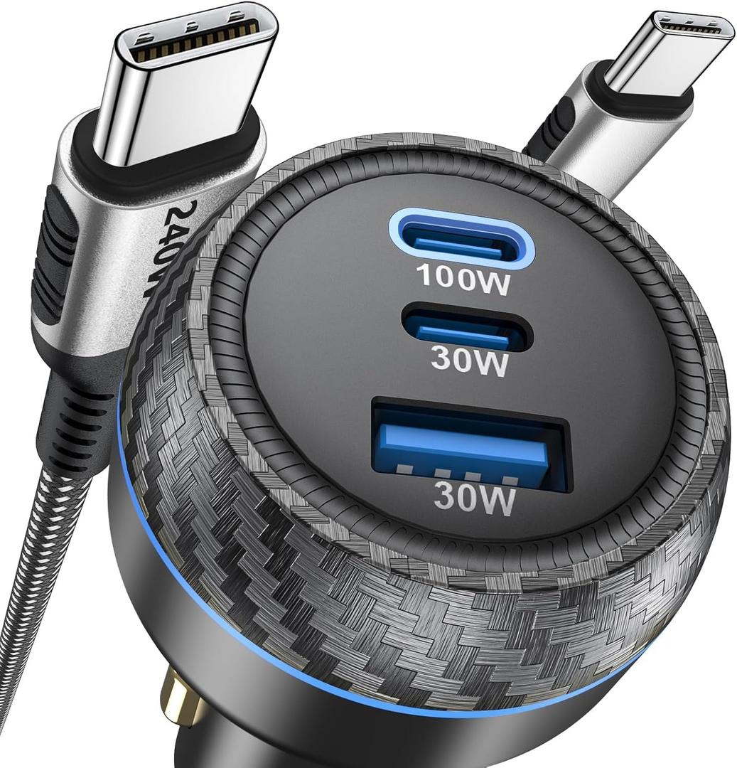 USB C car Charger, PD 100W +PD 30W Type C car Charger Adapter, Fast Charging Compatible for iPhone 16 15 14 Max Galaxy S25/S24/23 iPad MacBook Pro Air Type-C Laptop Pixel (CC-130W)