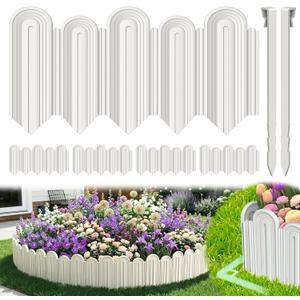 Vashly 30ft Landscape Edging No-Dig, 5.9 Inch Tall Garden Border, Flexible with 30 Stakes, 30 Pack for Flower Beds Lawn Yard Pathway(30, White)