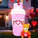 OurWarm Valentine Inflatables Outdoor Decoration, 6FT Valentines Day Inflatable Mail Coffee Cup, Pink Lighted Valentines Blow Up with Teddy Bear for Garden Lawn Outdoor Decor Wedding Party Proposal