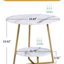 D&H FURNIMMT 20" Living Room Side Table for Small Spaces, 2 Tier Wood Top Round End Tables with Storage Shelf, Accent Sofa Table for Bedroom, Office, Sunroom, Balcony, White Faux Marble/Gold
