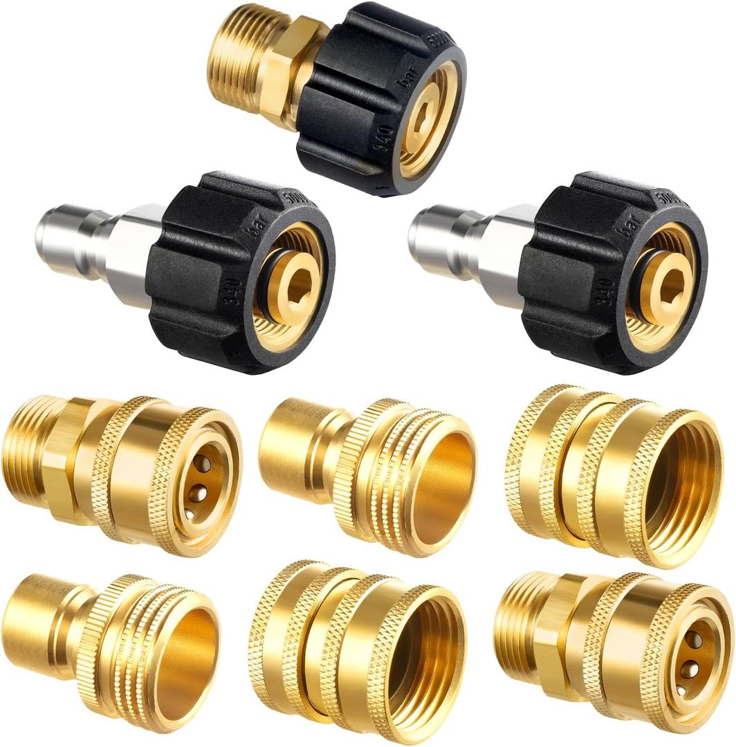 Twinkle Star Pressure Washer Adapter Set, Quick Disconnect Kit, M22 14 mm Quick Connect Swivel to 3/8'' Quick Connect Fittings, 3/4" to Quick Release 9 Sets (Brass)