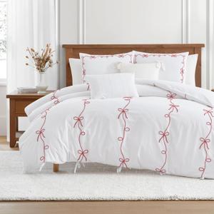 Peri Home Red Bows Bedding 100% Cotton 3-Piece Comforter Set, Full/Queen
