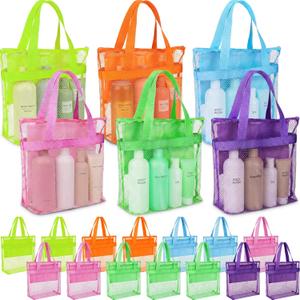20 Pcs Mesh Shower Caddy Bags Portable Mesh Beach Bags Bulk with Zipper & 2 Pockets Hanging Toiletry and Bath Organizer for Gym Swimming Travel Camping College Dorms Beach (Fluorescent Color)
