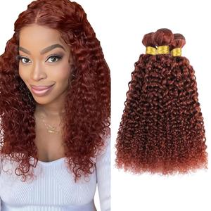 Reddish Brown Bundles Human Hair Copper Curly Hair Extensions Copper Brown Kinky Curly Bundles Double Weft For Women 10 12 14 Inch